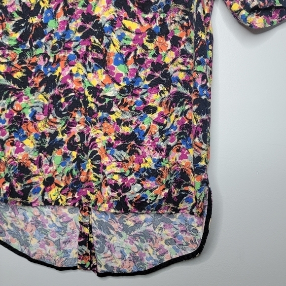 Zara Women Small Short  Hi-Low Sleeve Shirt with Bright Pattern & Button Up Back - Picture 3 of 13